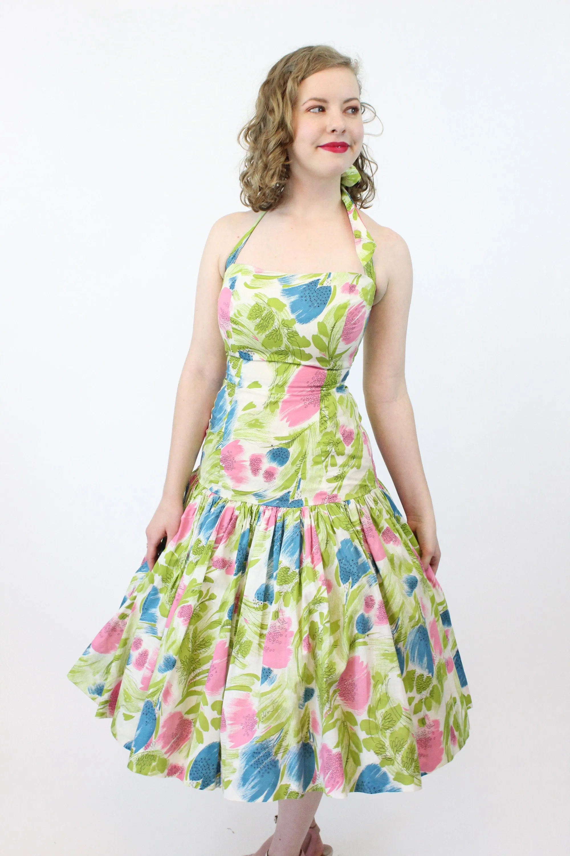 1950s Elverhoj cotton halter dress xxs | new spring