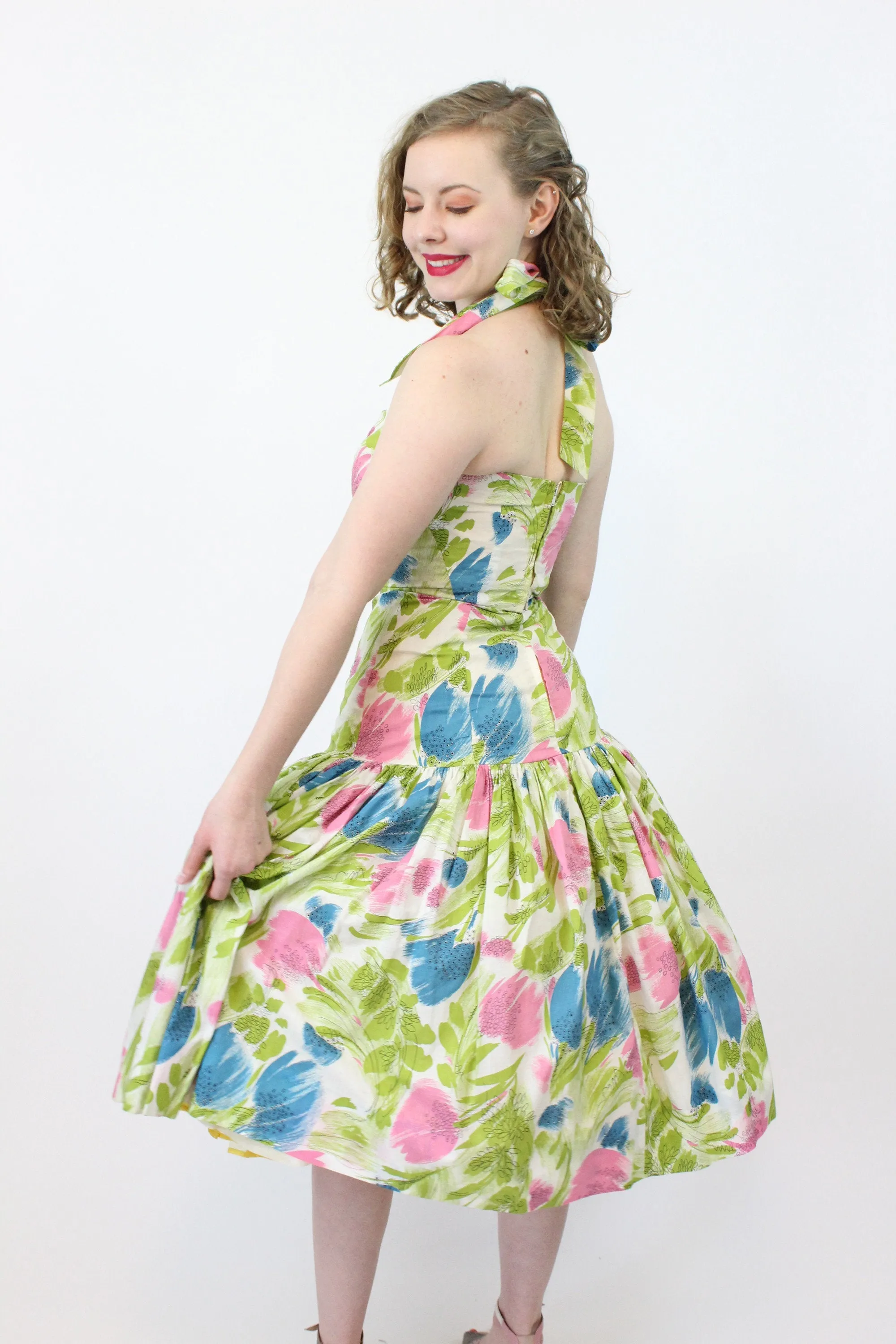 1950s Elverhoj cotton halter dress xxs | new spring