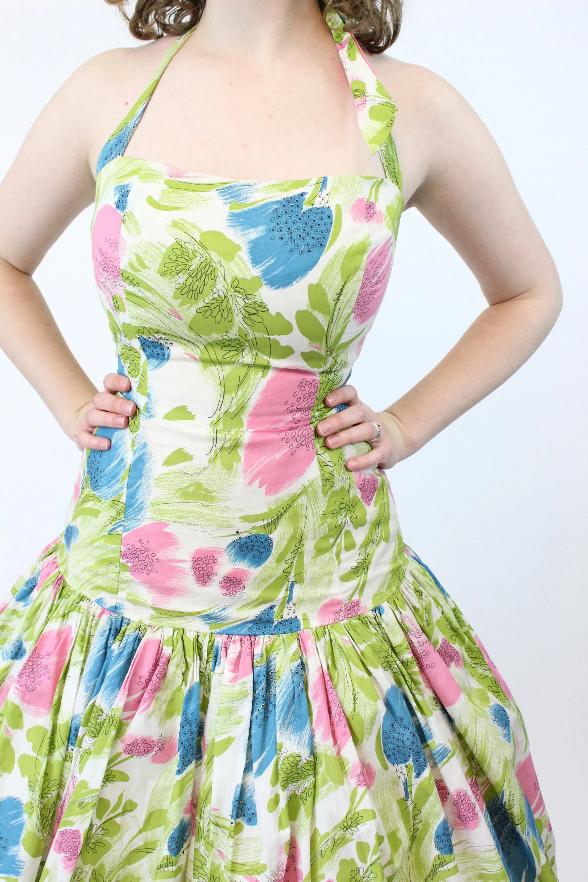 1950s Elverhoj cotton halter dress xxs | new spring