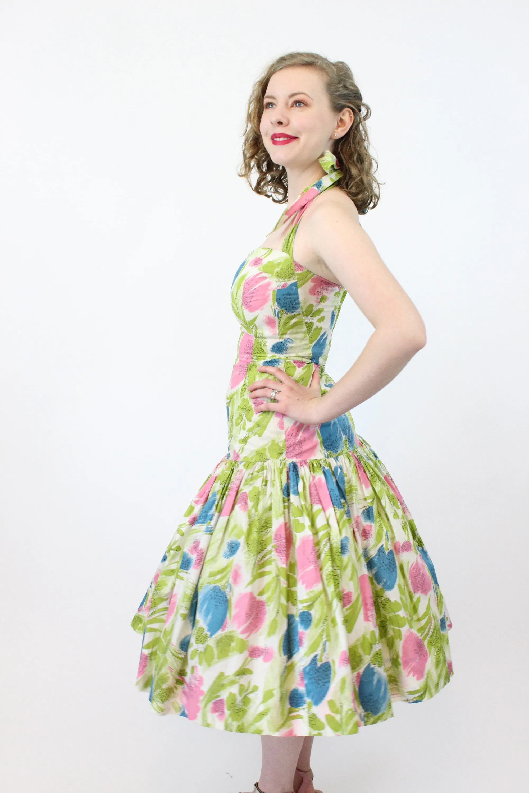 1950s Elverhoj cotton halter dress xxs | new spring