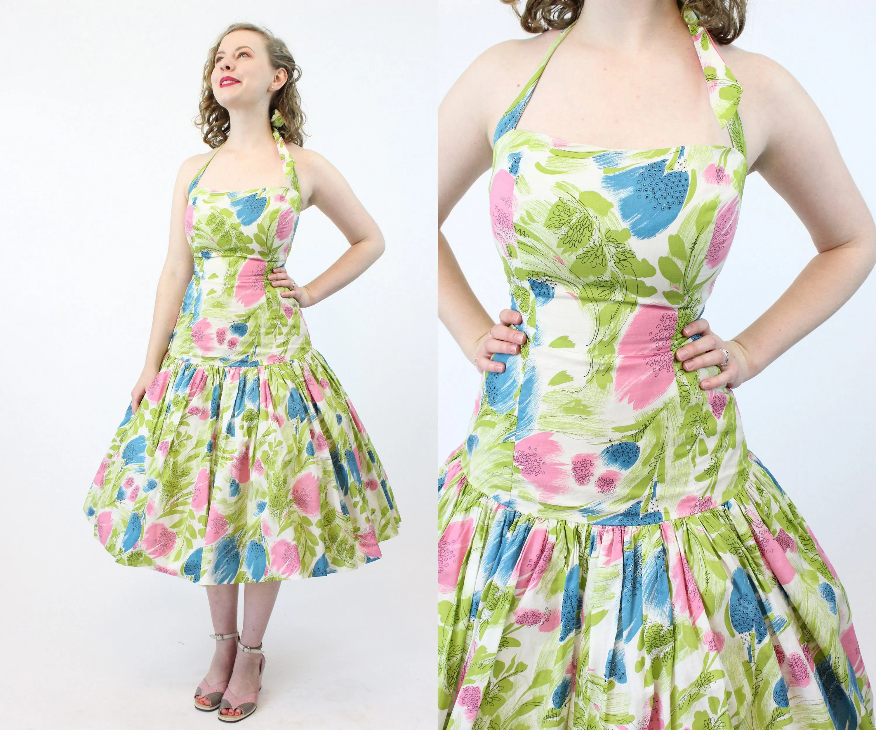 1950s Elverhoj cotton halter dress xxs | new spring