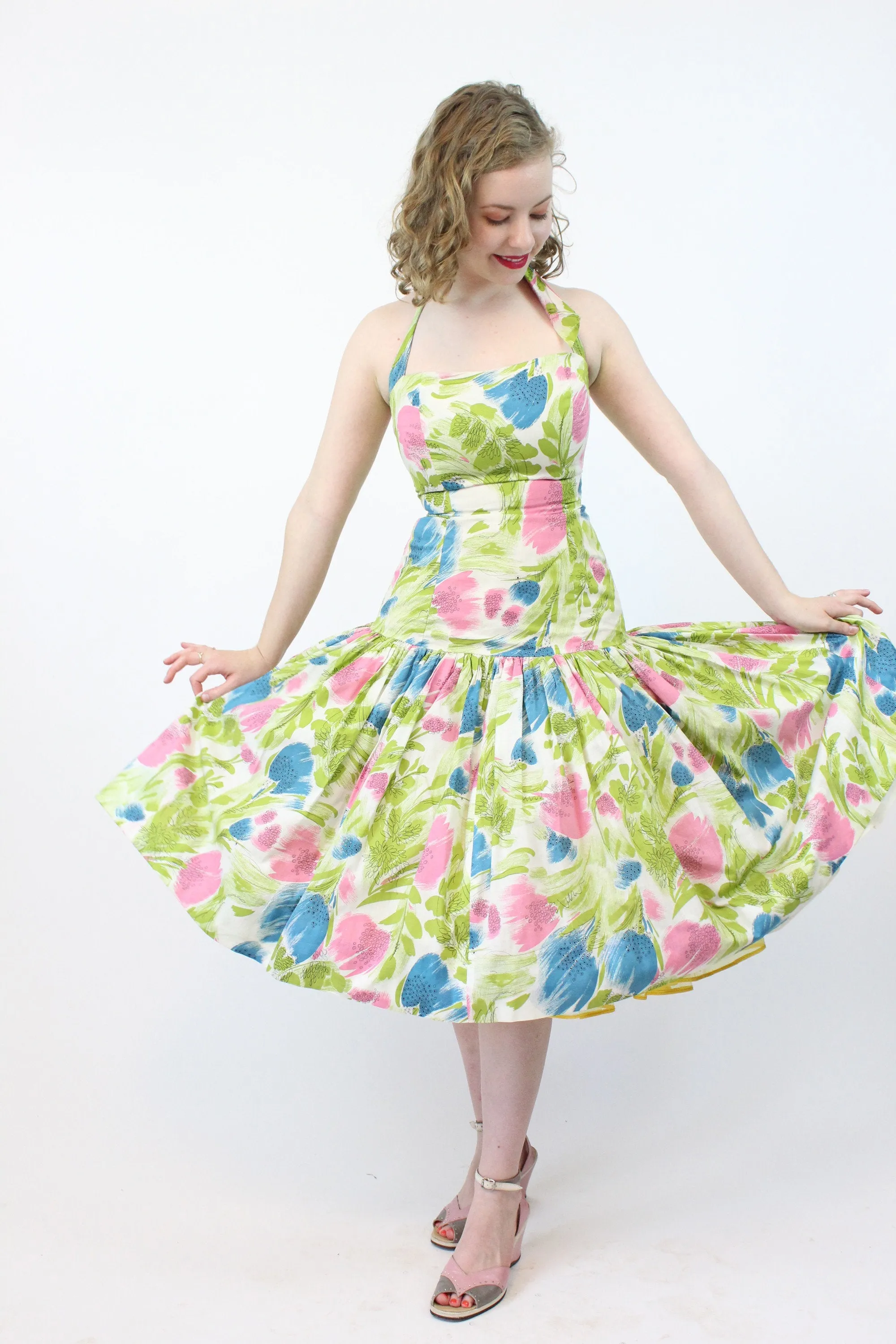 1950s Elverhoj cotton halter dress xxs | new spring
