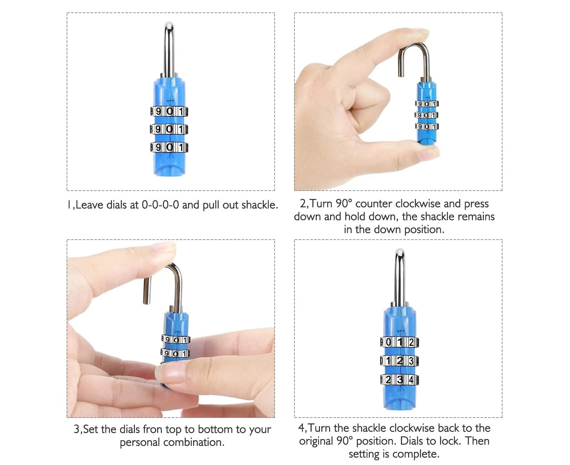 4 Pack Luggage Locks - Combination Padlock With 3-Digit Codes - Alloy Body