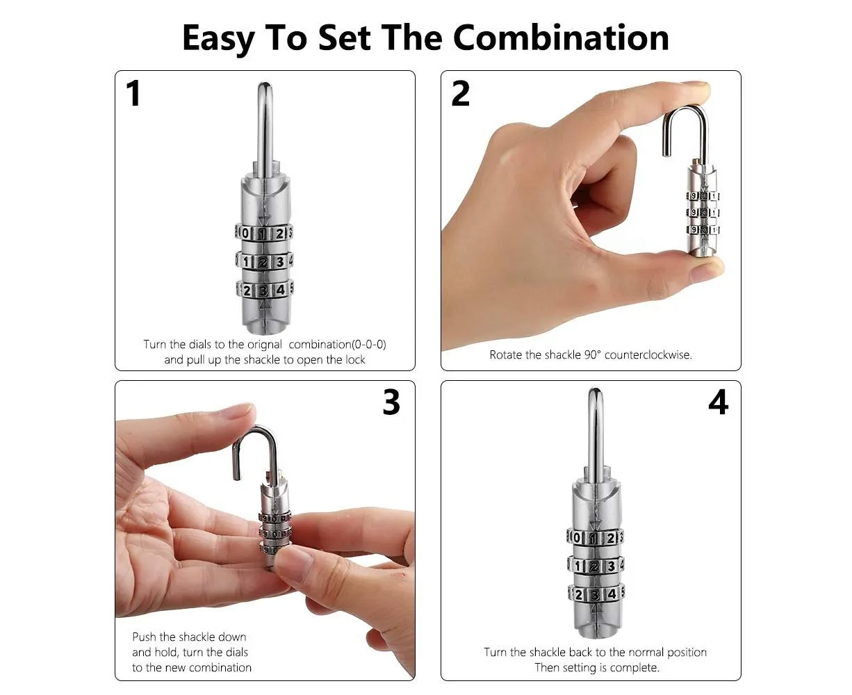 4 Pack Luggage Locks - Combination Padlock With 3-Digit Codes - Alloy Body