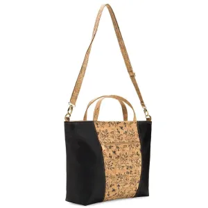 Black Leather & Floral Print Cork Tote