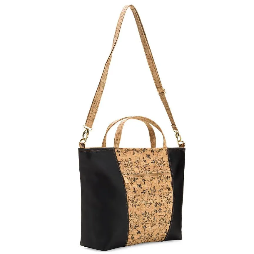 Black Leather & Floral Print Cork Tote