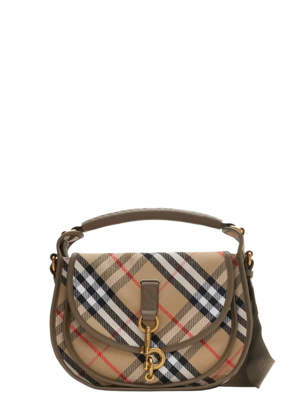 Burberry Small B Clip Messenger Bag in Sand Check
