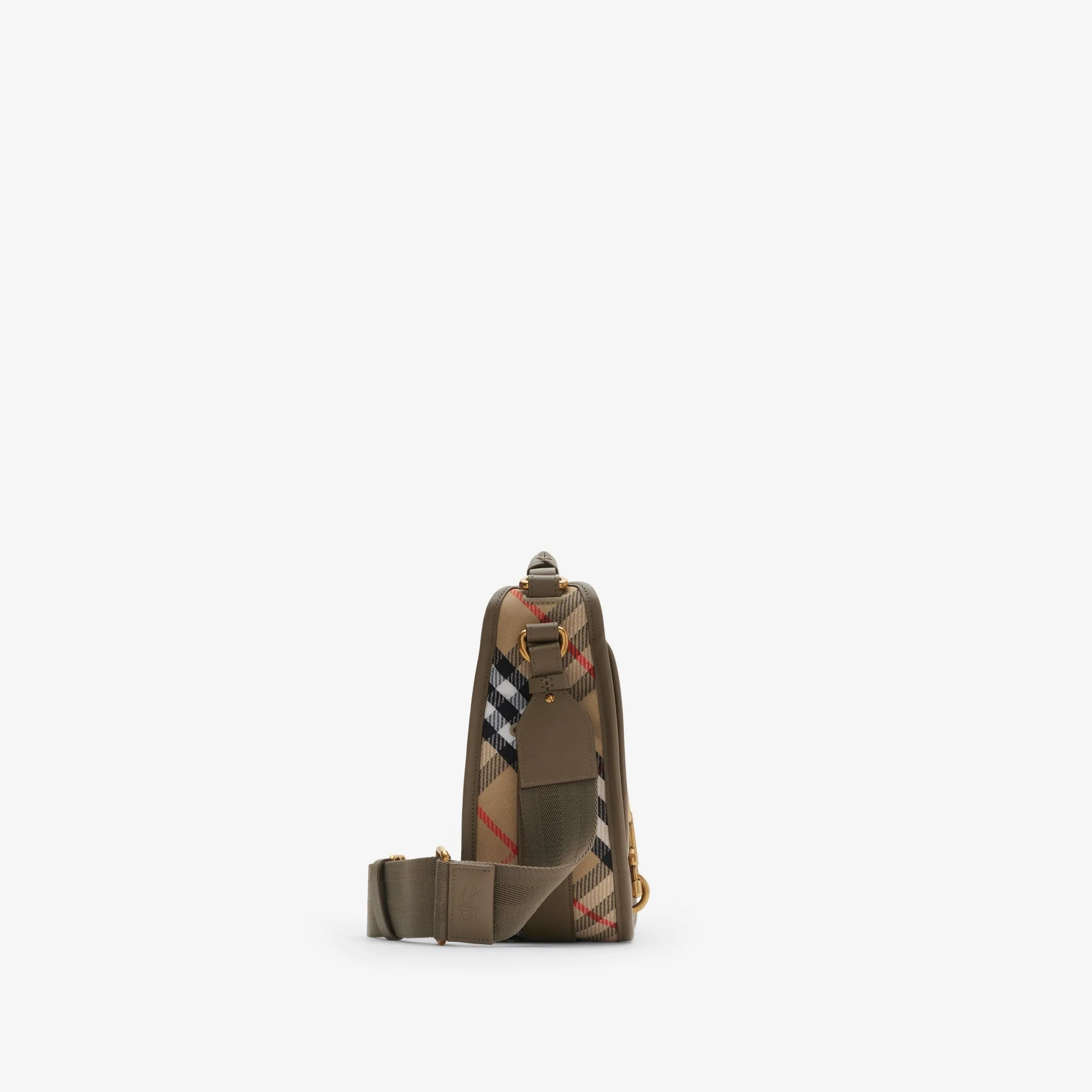 Burberry Small B Clip Messenger Bag in Sand Check