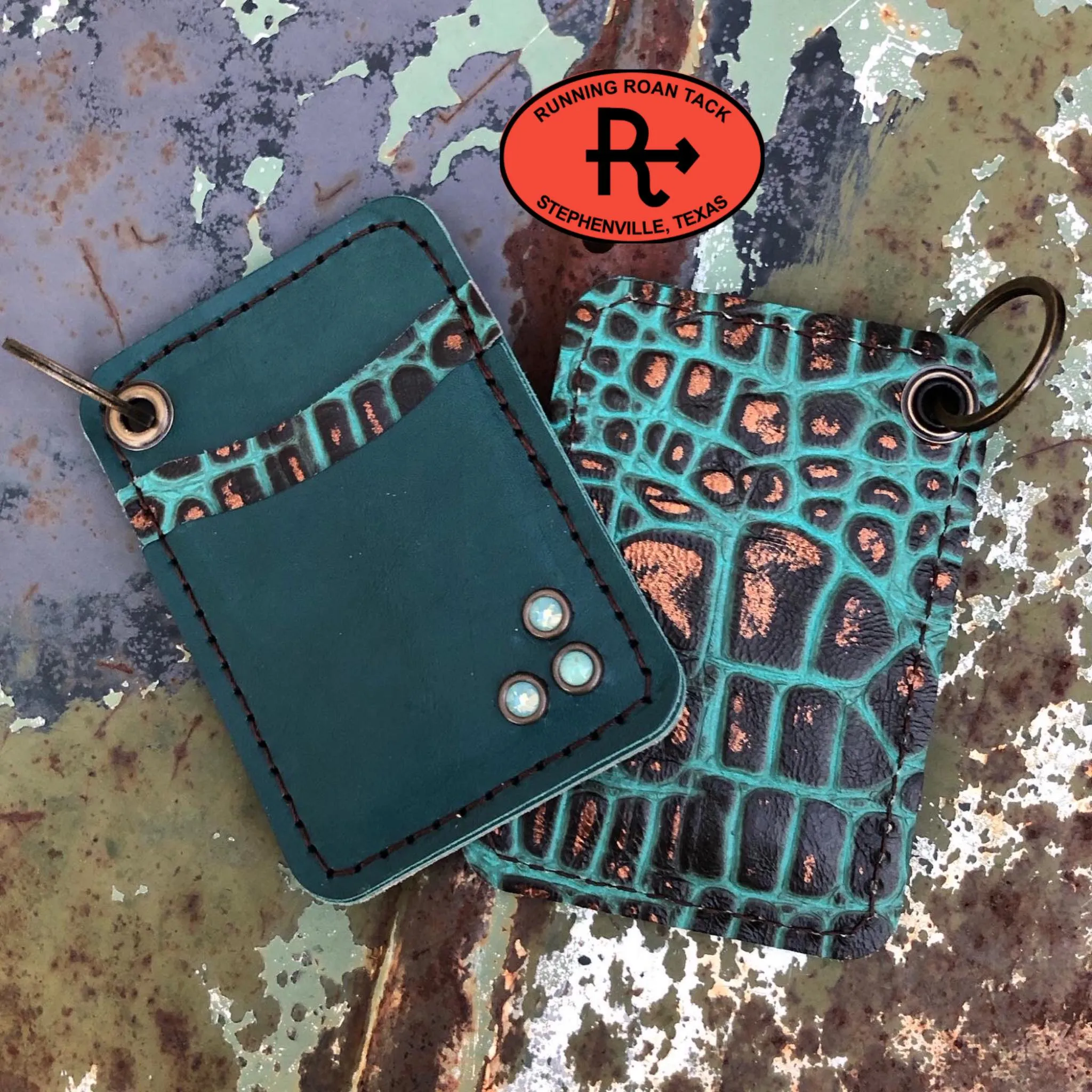 Copper Tipped Turquoise Croc Card Holder Wallet