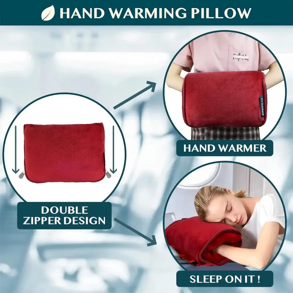 Cozy Red Fleece Travel Blanket with Hand Warmer Pouches