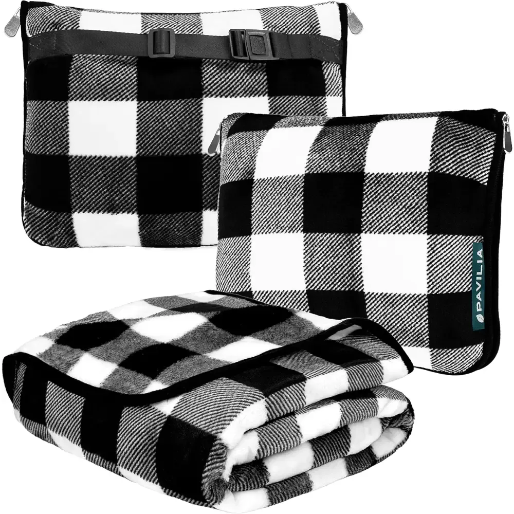 Cozy Red Fleece Travel Blanket with Hand Warmer Pouches