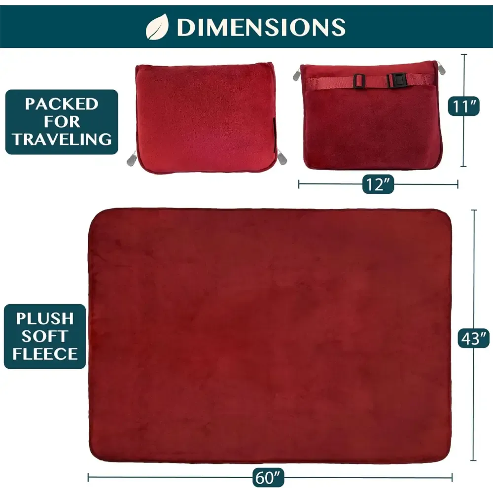 Cozy Red Fleece Travel Blanket with Hand Warmer Pouches