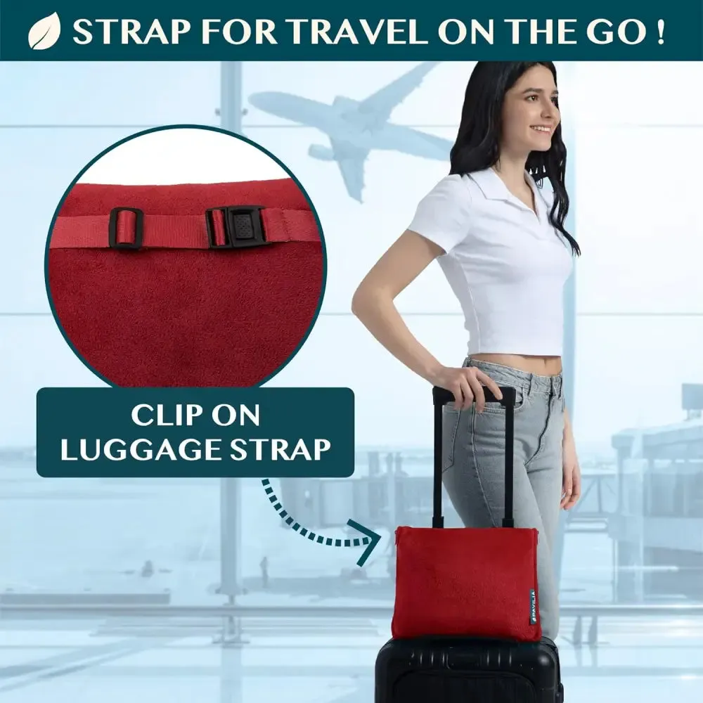 Cozy Red Fleece Travel Blanket with Hand Warmer Pouches