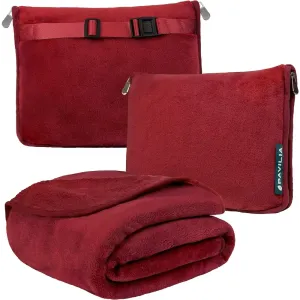 Cozy Red Fleece Travel Blanket with Hand Warmer Pouches