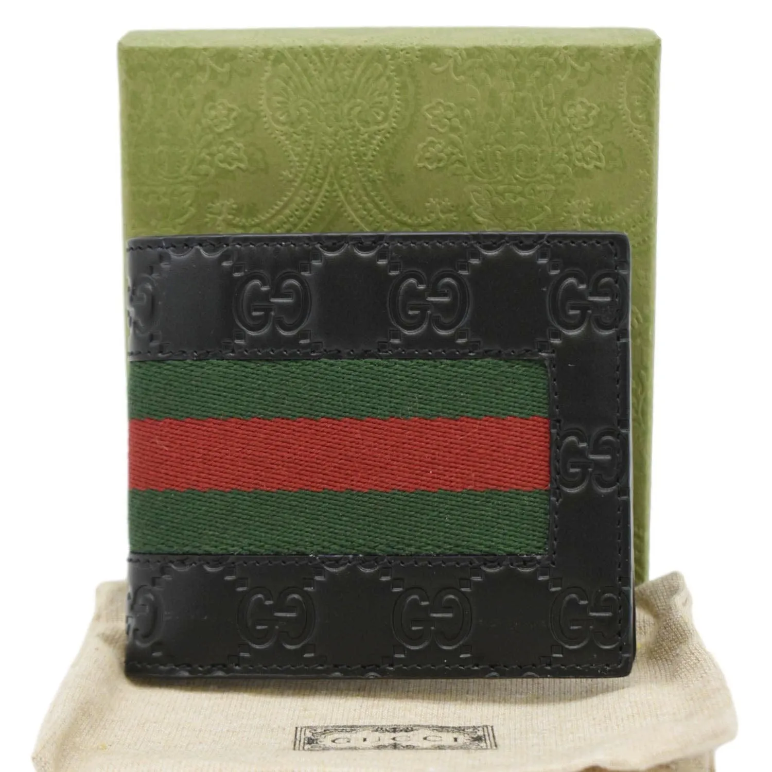 GUCCI Signature Web Leather Men's Bifold Wallet Black 408827