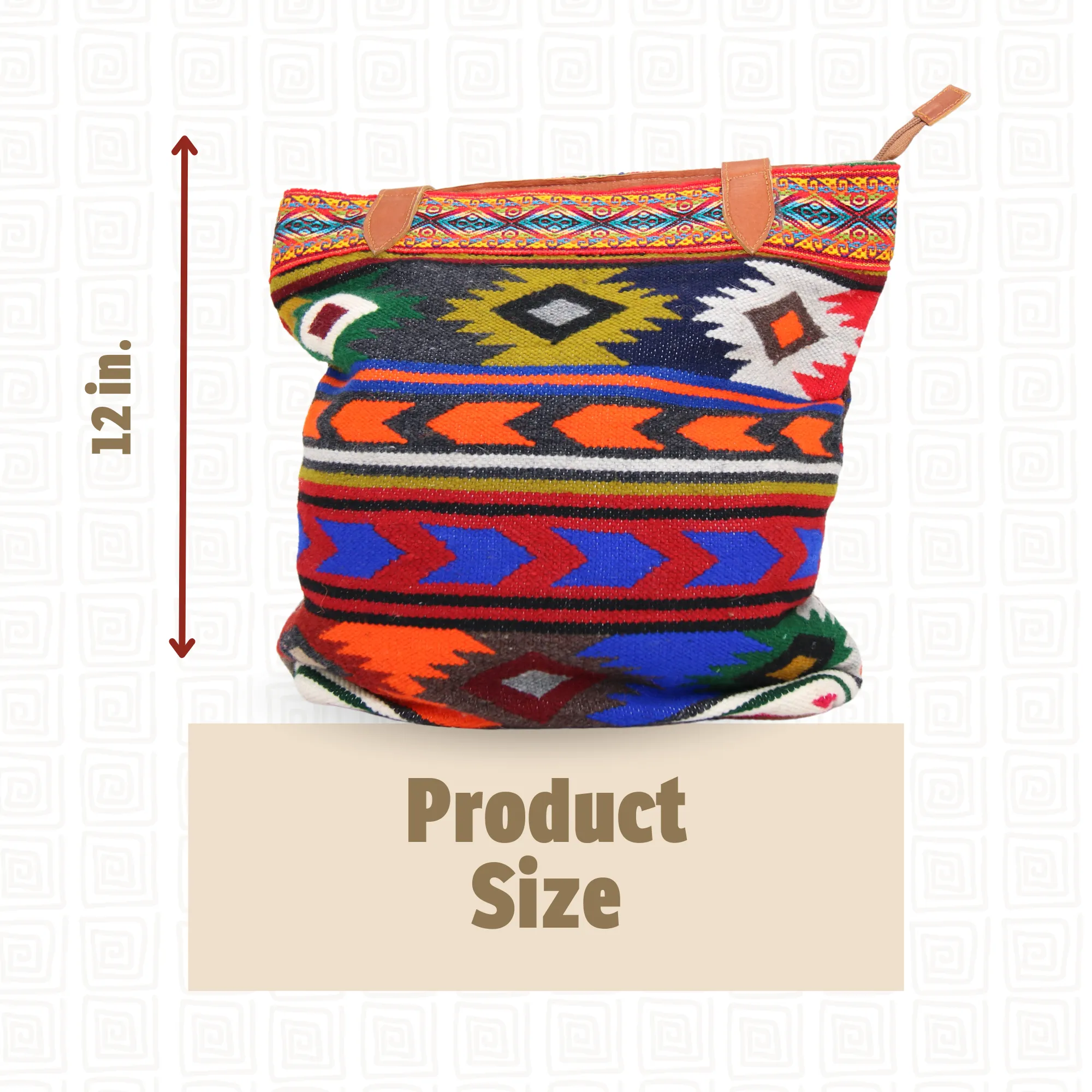 Handbag Andean Design w/ Brown Leather Geometric Pattern