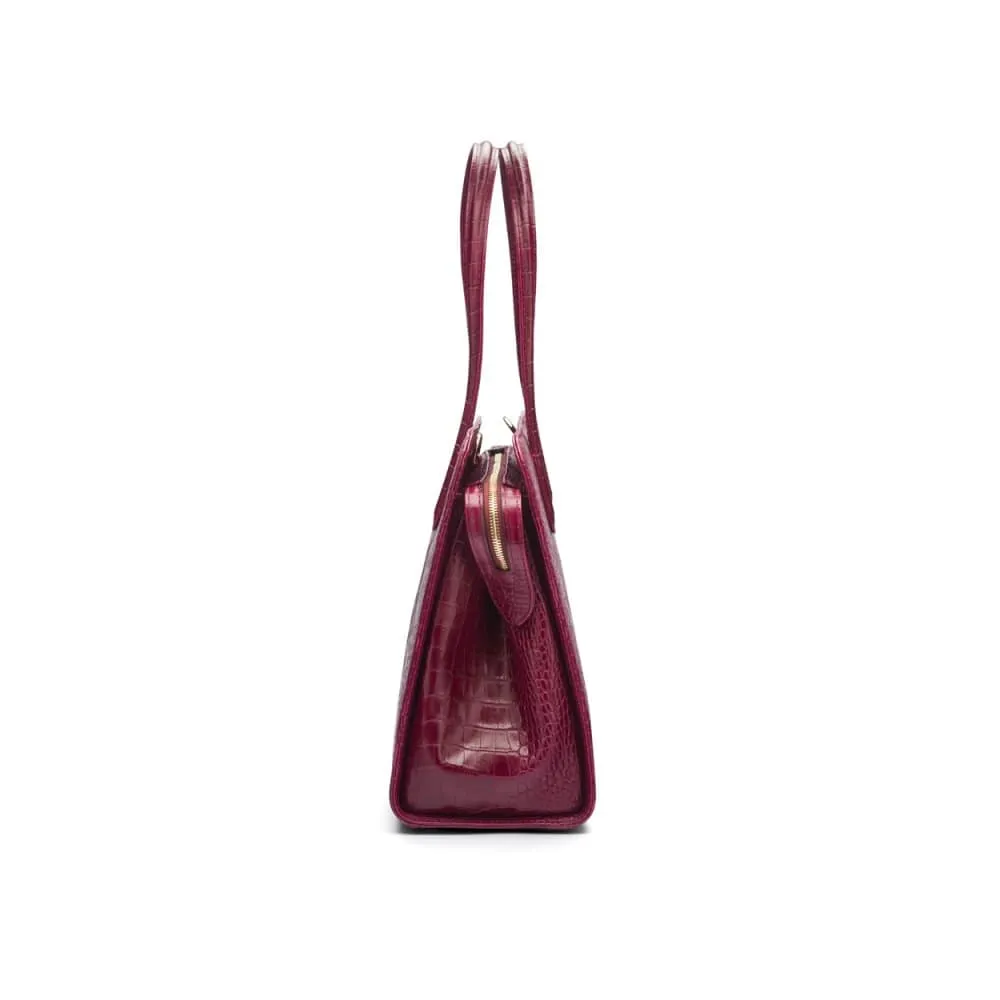 Ladies' Leather 15" Laptop Handbag - Pink Croc-Effect