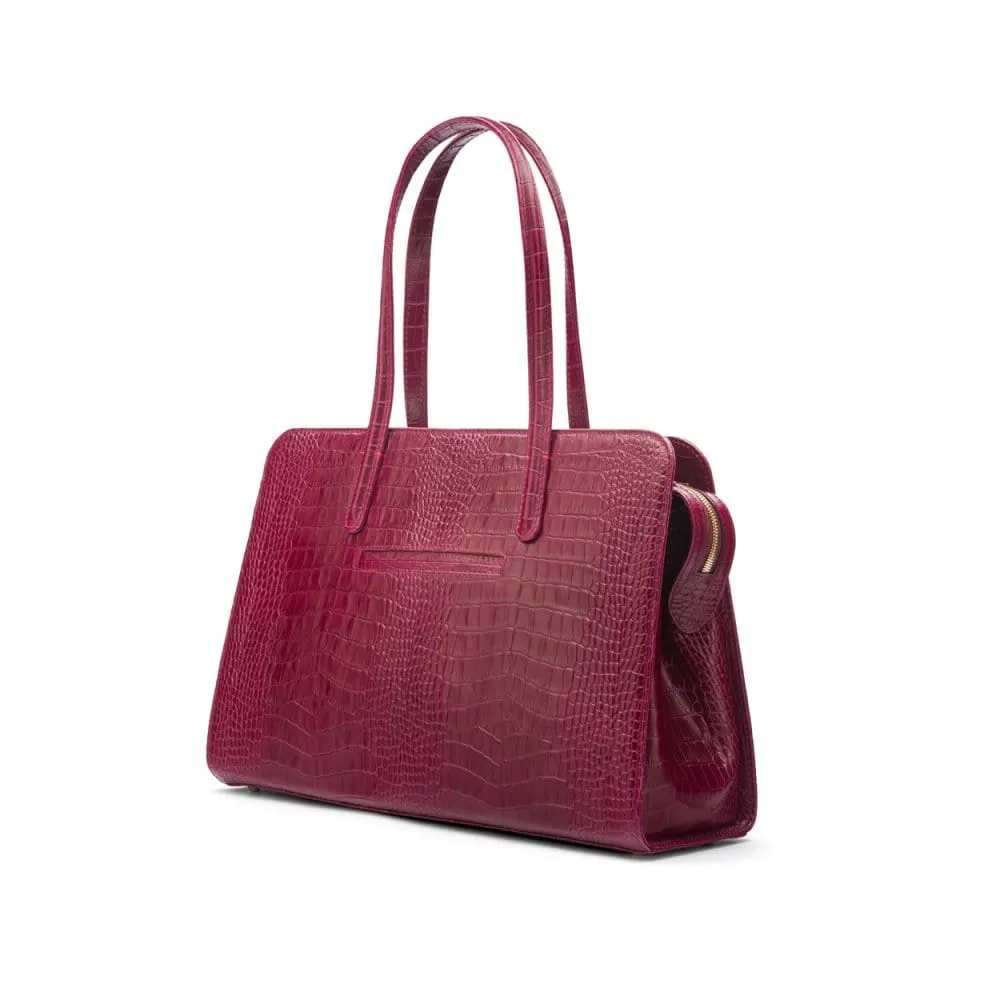 Ladies' Leather 15" Laptop Handbag - Pink Croc-Effect