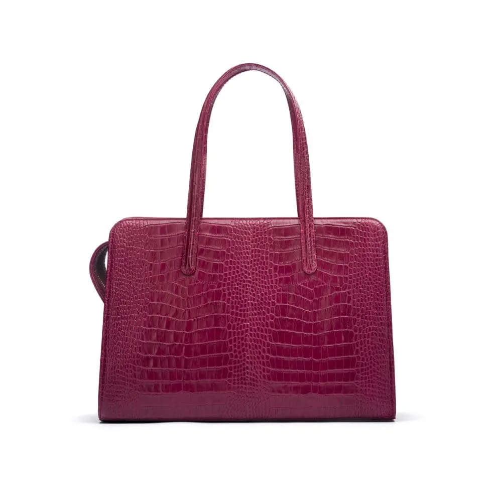 Ladies' Leather 15" Laptop Handbag - Pink Croc-Effect