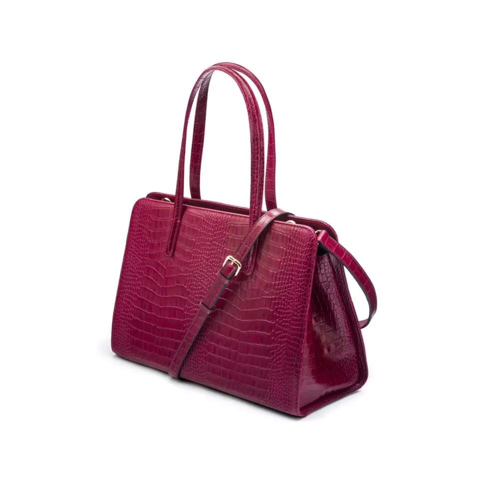 Ladies' Leather 15" Laptop Handbag - Pink Croc-Effect