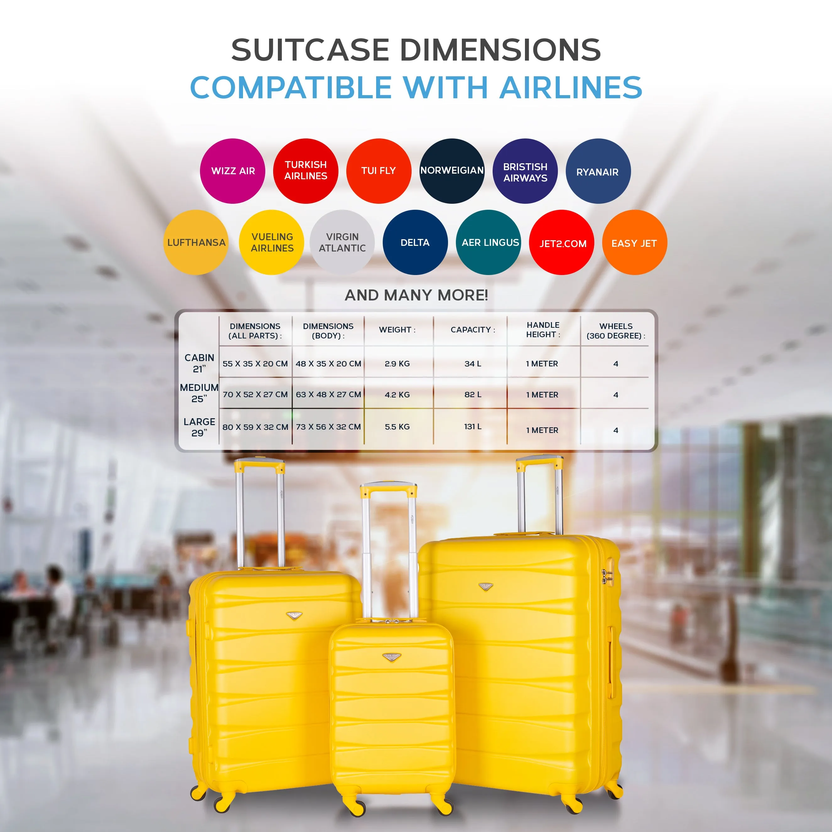 Lightweight 4 Wheel ABS Hard Case Suitcases Cabin & Hold Luggage Options 100  Airlines Approved