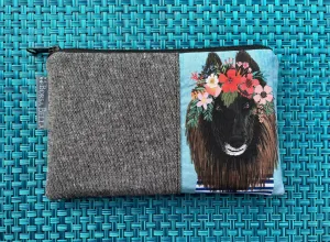 Limited Edition Catch All Zippered Pouch - Black Long Haired Dog with Blue Background