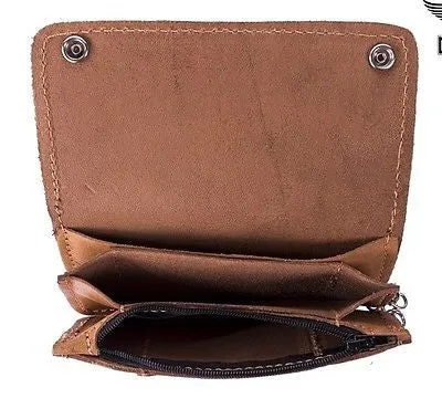 MEN'S MOTORCYCLE TAN/BROWN BIKER BIFOLD LEATHER SILVER CHAIN WALLET NEW
