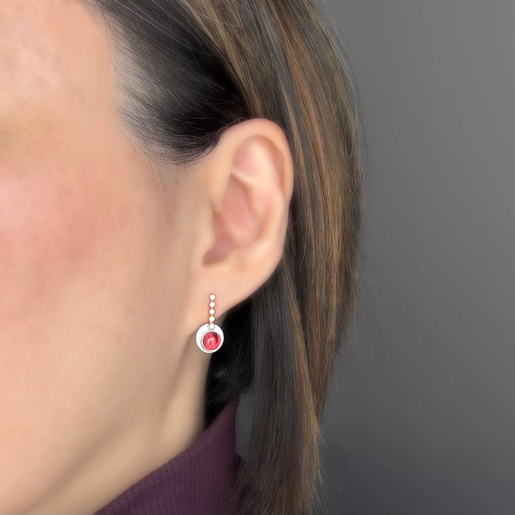 Minimalist Mixed Metal and Garnet Post Earrings - LITTLE DROPS