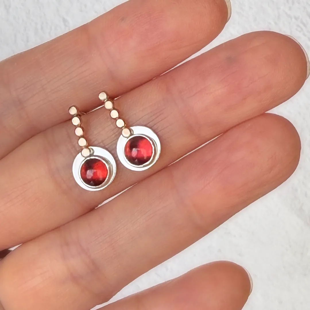 Minimalist Mixed Metal and Garnet Post Earrings - LITTLE DROPS