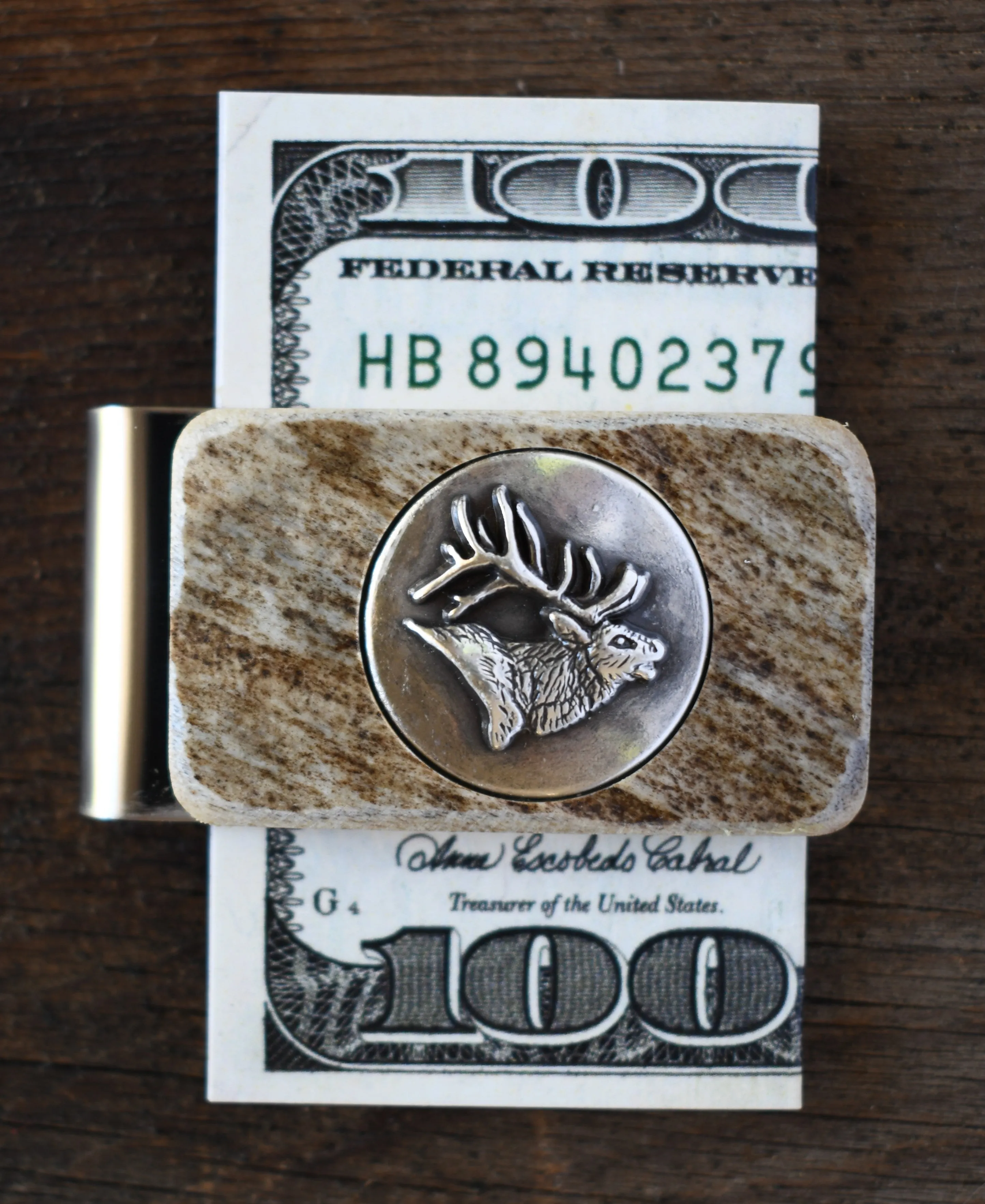 Moose Antler Money Clip with Elk Inlay