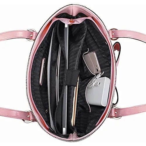 MOSISO Laptop Bag for Women, 15.6 inch Laptop Tote Bag Compatible with MacBook Pro 16 inch A2141 & Notebook, PU Leather Grid Large Capacity Work Business Travel Briefcase Handbag with Bowknot,Pink&Red