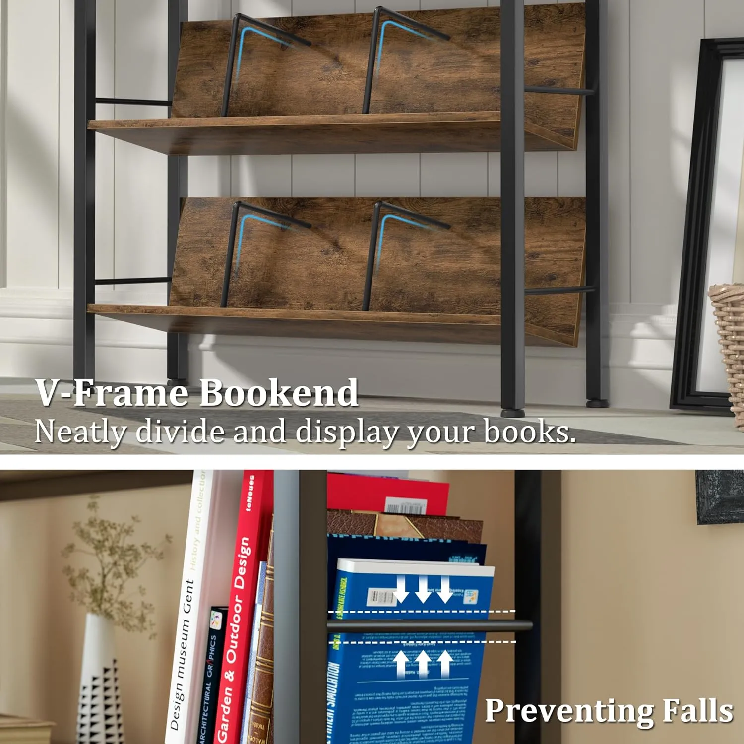 NEW Assembled YAOHUOO Bookshelf with Drawers-31.5 Inches Widen Industrial Book Shelf with Bookend,5Tiers Tall Storage Shelves, Steel Frame Display Rack, Suitable for Bedroom, Office, Living Room, Bathroom, Retails $180