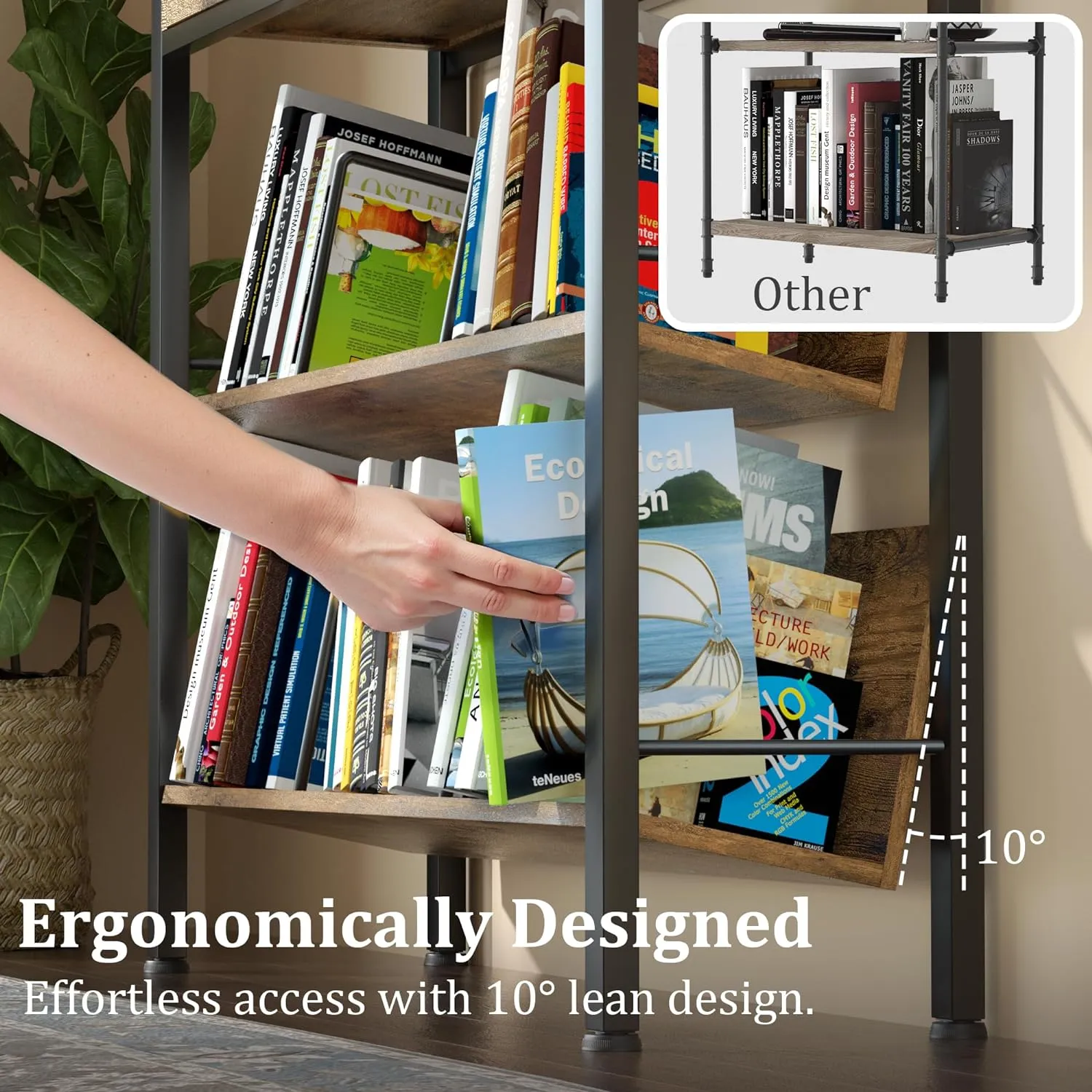 NEW Assembled YAOHUOO Bookshelf with Drawers-31.5 Inches Widen Industrial Book Shelf with Bookend,5Tiers Tall Storage Shelves, Steel Frame Display Rack, Suitable for Bedroom, Office, Living Room, Bathroom, Retails $180