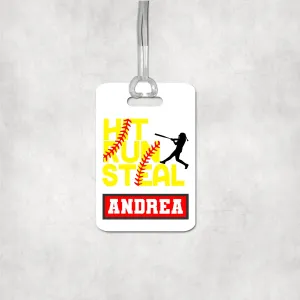 Personalized Softball Luggage Tag for Girls - Name Bag Tag