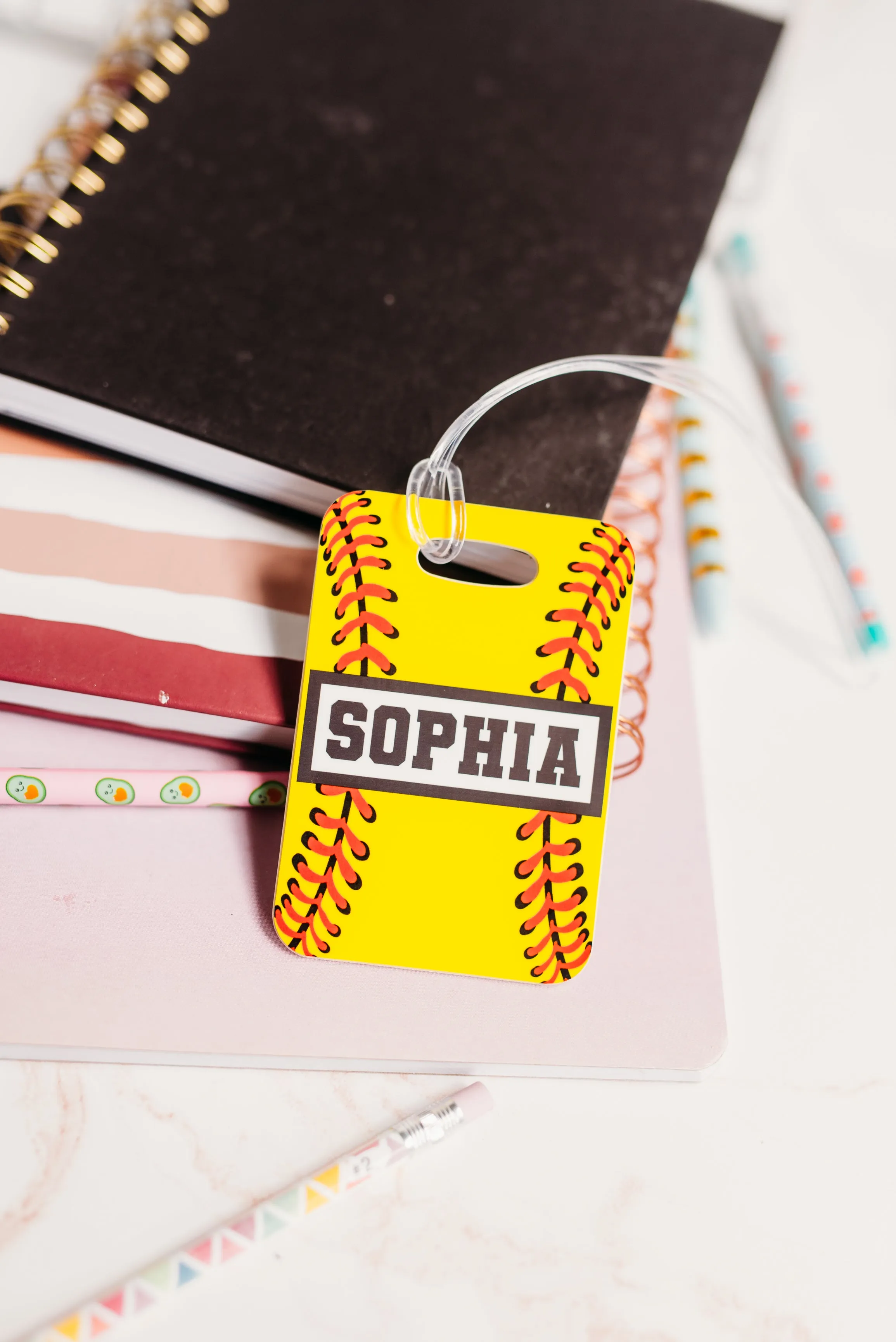 Personalized Softball Luggage Tag for Girls - Name Bag Tag