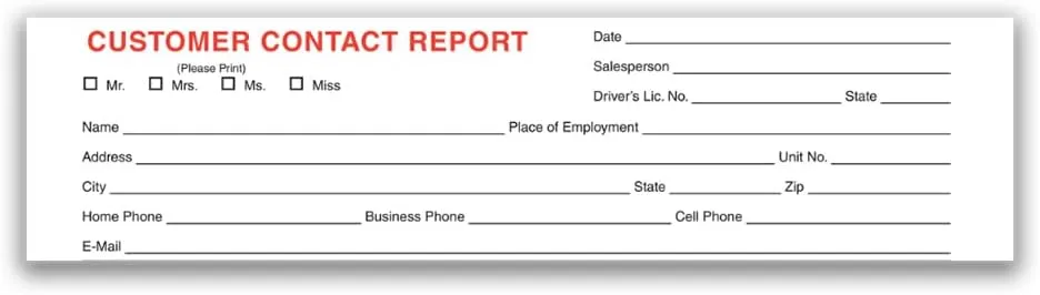 Prospect Tracker Customer Contact Report - 3-Part Carbonless Front and Back Forms for Tracking Prospects and Potential Buyers - (6-5/8" × 4") White, Canary, Pink