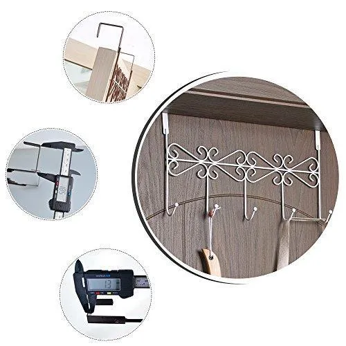 Rbenxia Over the Door 5 Hanger Rack Decorative Metal Hanger Holder for Home Office Use, White