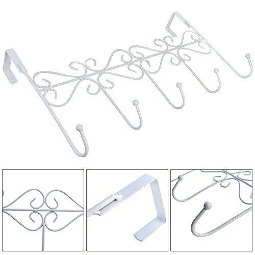 Rbenxia Over the Door 5 Hanger Rack Decorative Metal Hanger Holder for Home Office Use, White