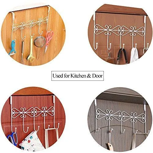 Rbenxia Over the Door 5 Hanger Rack Decorative Metal Hanger Holder for Home Office Use, White