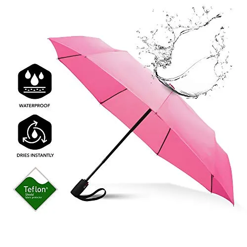 Repel Windproof Travel Umbrella with Teflon Coating (Pink)