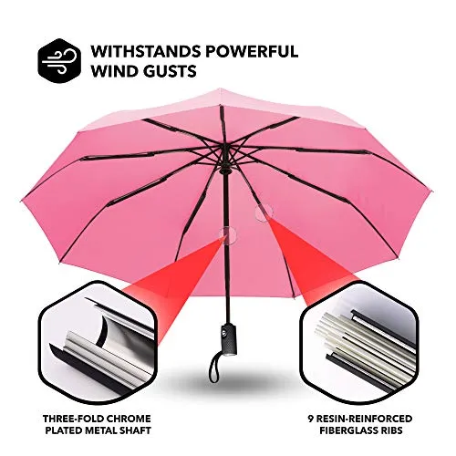 Repel Windproof Travel Umbrella with Teflon Coating (Pink)
