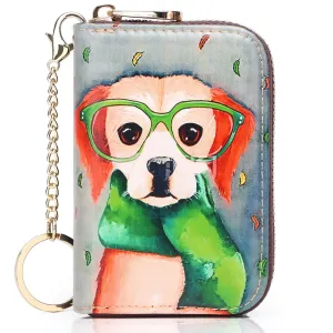RFID Credit Card Holder Wallets for Women Leather Zipper Card Case for Ladie-Puppy Card Holder