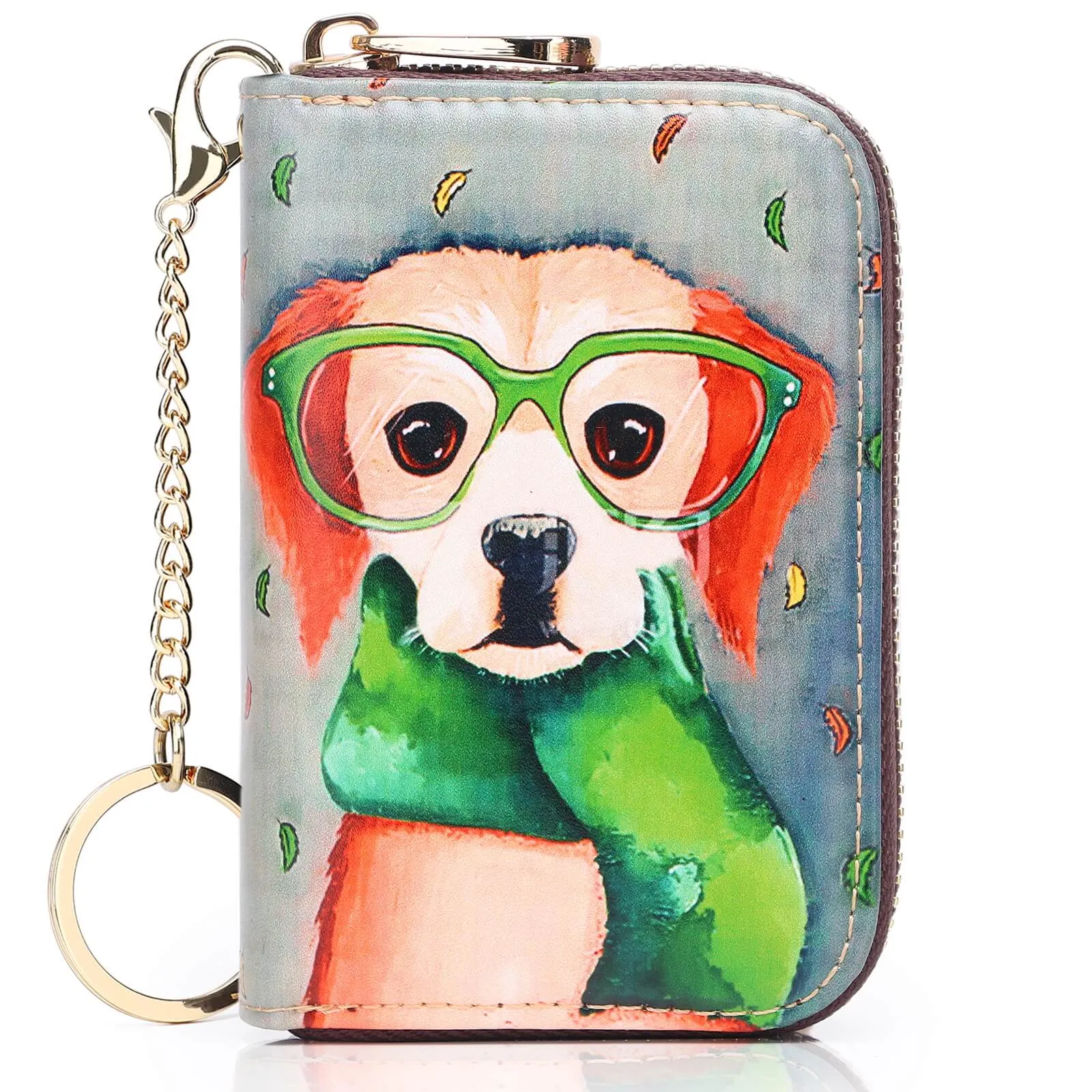 RFID Credit Card Holder Wallets for Women Leather Zipper Card Case for Ladie-Puppy Card Holder