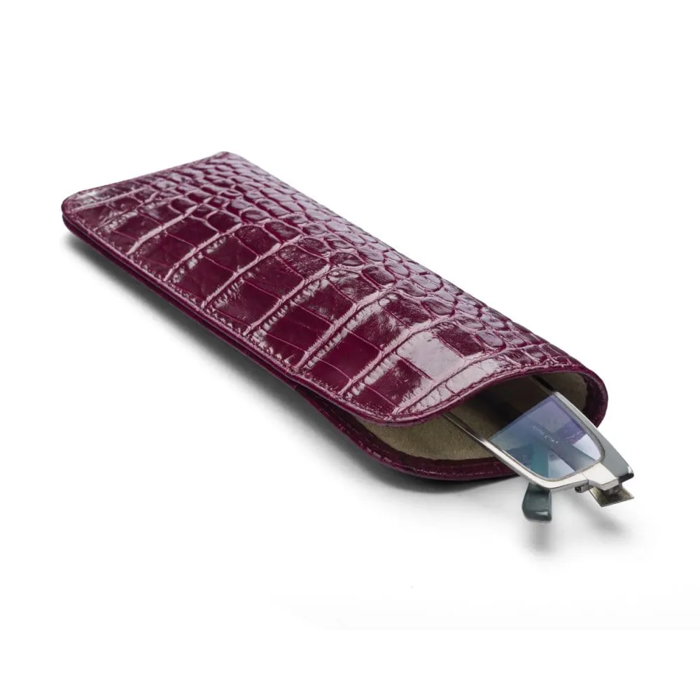 Small Leather Glasses Case - Pink Croc-Effect