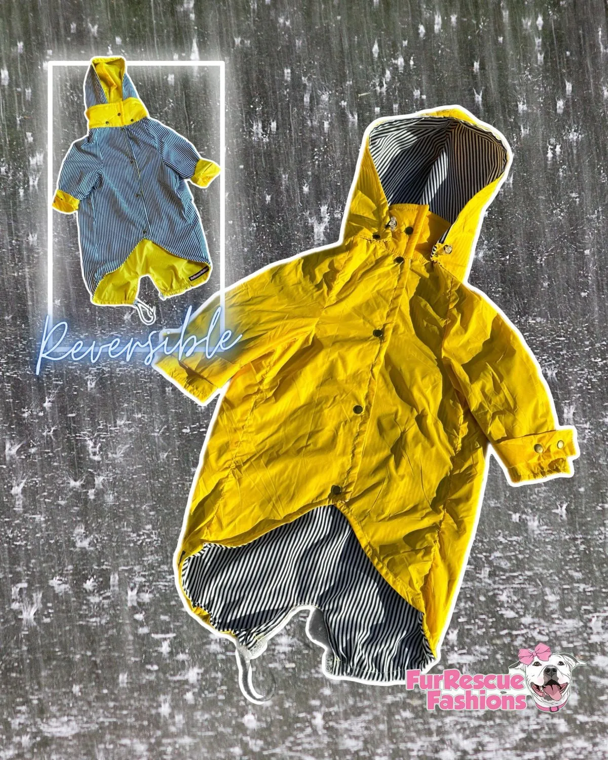The Georgie Reversible Yellow & Stripes Rain Jacket - Cape - Vest by