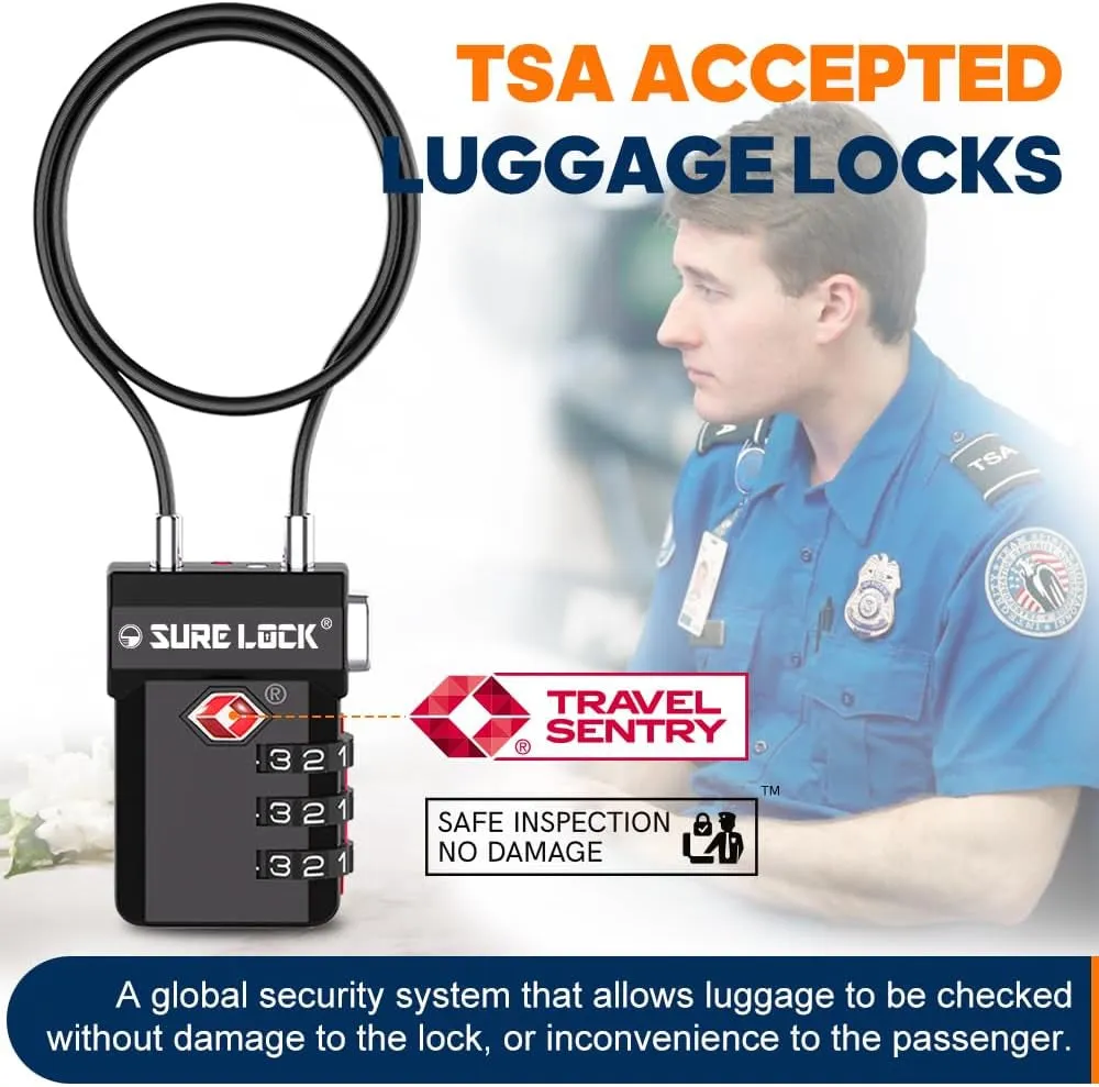 TSA Approved 3-Digit Combination Luggage Locks – Open Alert Indicator, Re-Settable Code with Zinc Alloy Body, Easy-Read Dials for Suitcase, Backpack, Gym Locker & Toolbox (Multiple Colors)