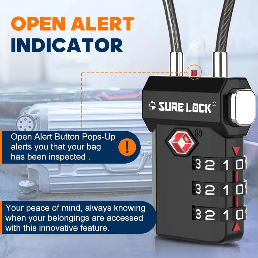 TSA Approved 3-Digit Combination Luggage Locks – Open Alert Indicator, Re-Settable Code with Zinc Alloy Body, Easy-Read Dials for Suitcase, Backpack, Gym Locker & Toolbox (Multiple Colors)