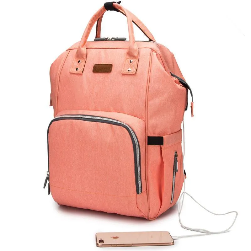 Women Oxford Multi-functional Waterproof Diaper Backpack With USB Charging Port